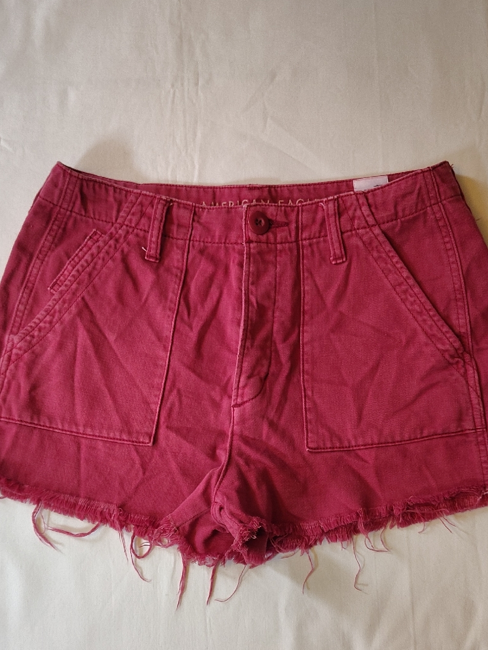 American Eagle Outfitters Deep Rose-Pink Frayed Hem Utility Cargo Shorts 6